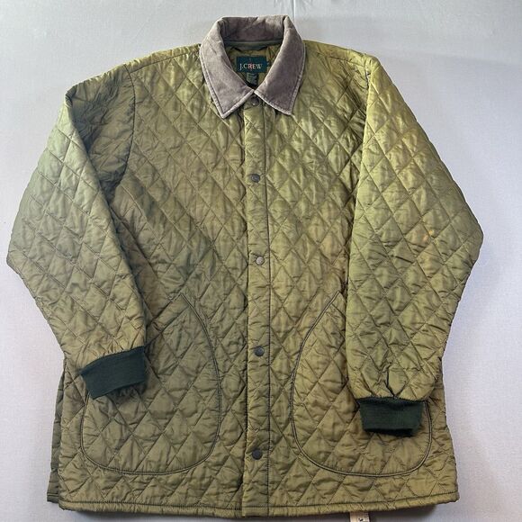 J.Crew Coat Mens Large Green Quilted Oarsman Vintage Corduroy Collar Chore Barn - Picture 1 of 8